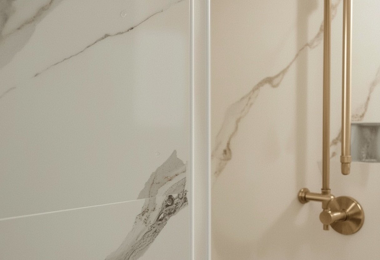 The seam between two panels. Acrylic is non-porous so there is no grout to seal, but the silicone at the joint