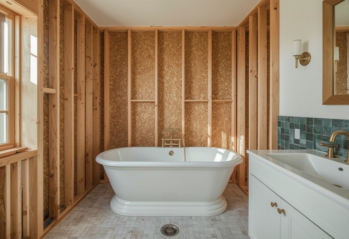 The same 60 in. alcove with the tub gone. No walls move in a standard conversion, so the room does not get sma
